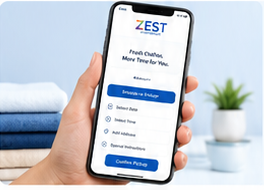 ZEST laundry booking interface on a smartphone