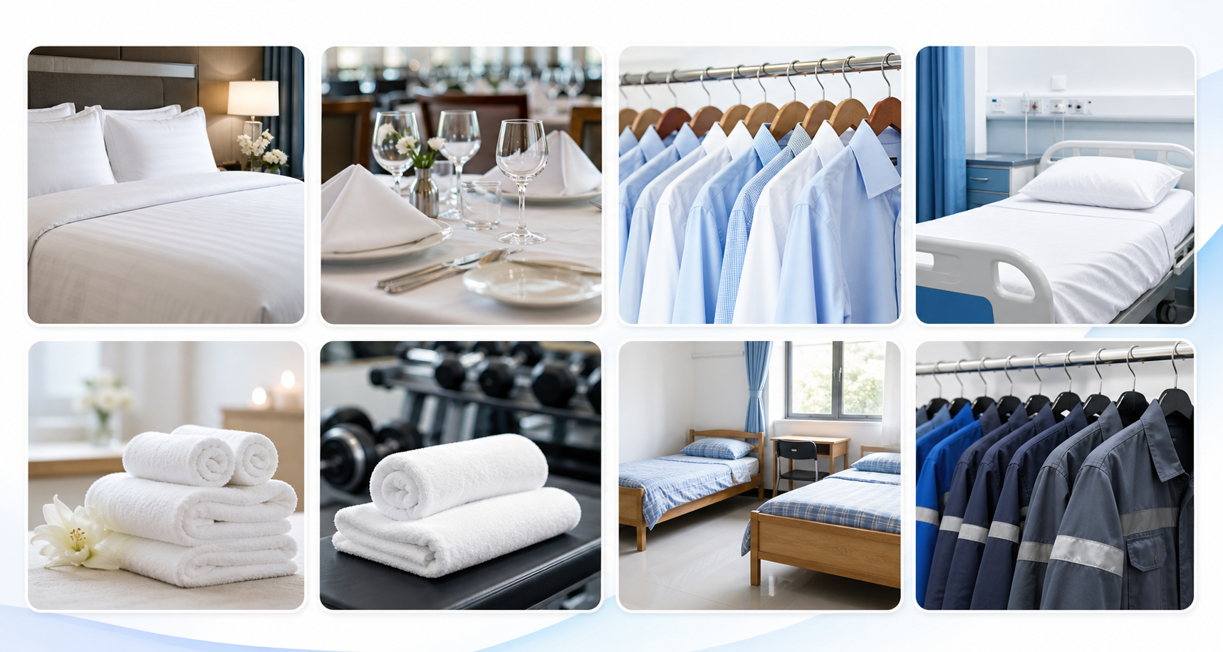 Hotels, restaurants, offices, hospitals, spas, gyms, hostels and uniforms served by corporate laundry