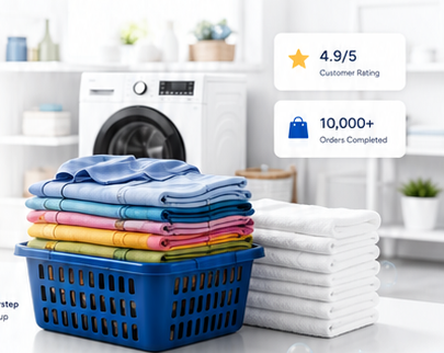 Wash and fold laundry basket with folded clothes and towels